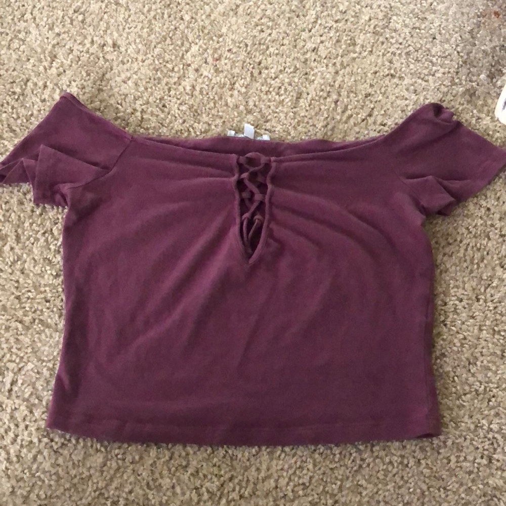 Burgundy off the shoulder crop top